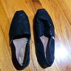 Toms Black Sparkles Slip on 8.5